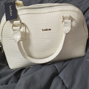 Bebe Cream Croc-Embossed Satchel